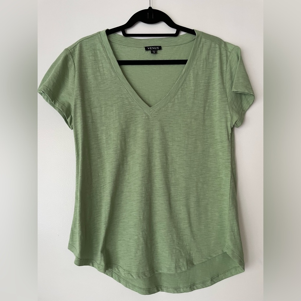 VENUS Light Green V-Neck Short Sleeve Tee